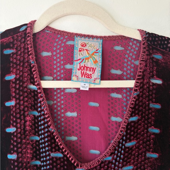 JOHNNY WAS Burnout Velvet Silk Tunic Top Size Medium - Picture 2 of 10